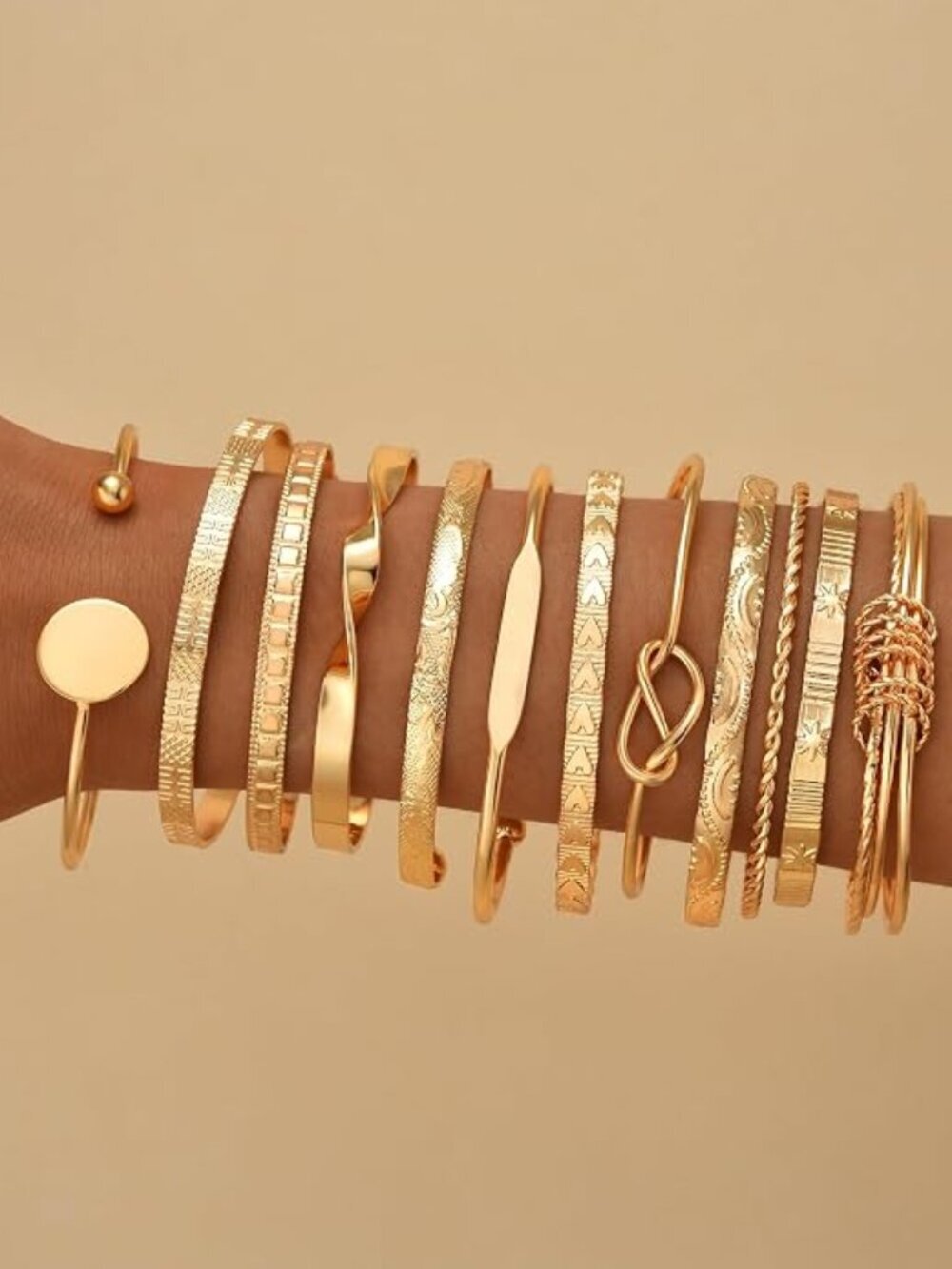 BRAND NEW Multi Layer Textured 18K Gold Plated Chunky Bracelets Boho Jewelry Set
